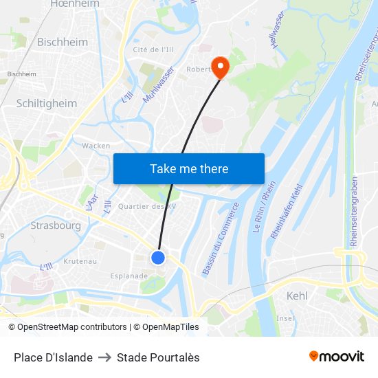 Place D'Islande to Stade Pourtalès map