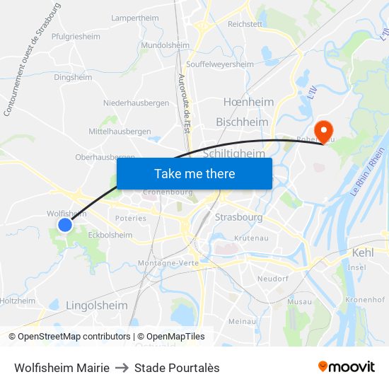 Wolfisheim Mairie to Stade Pourtalès map