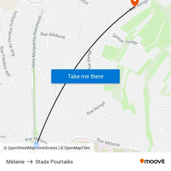 Mélanie to Stade Pourtalès map