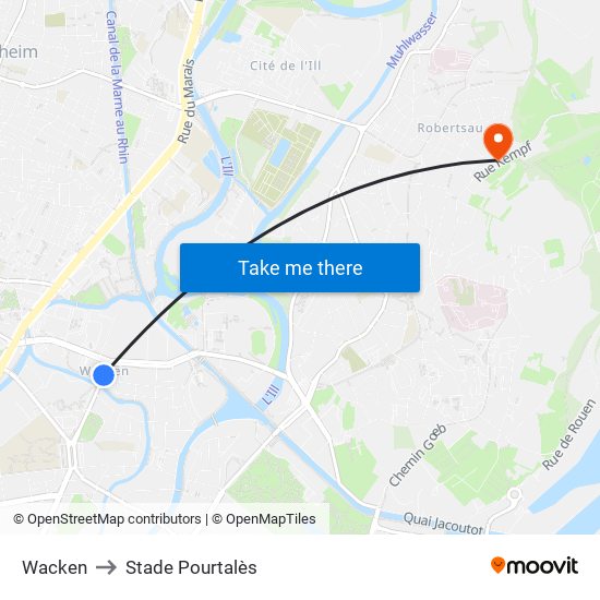 Wacken to Stade Pourtalès map