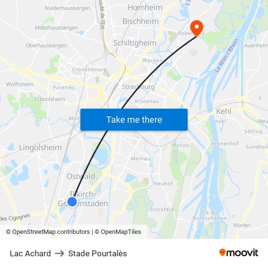 Lac Achard to Stade Pourtalès map