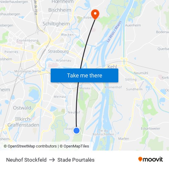Neuhof Stockfeld to Stade Pourtalès map