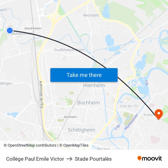 Collège Paul Emile Victor to Stade Pourtalès map