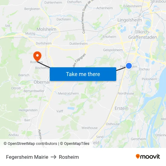 Fegersheim Mairie to Rosheim map
