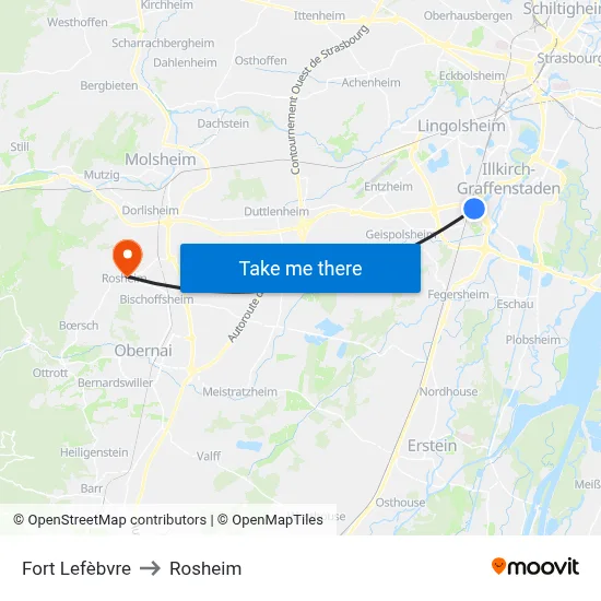 Fort Lefèbvre to Rosheim map