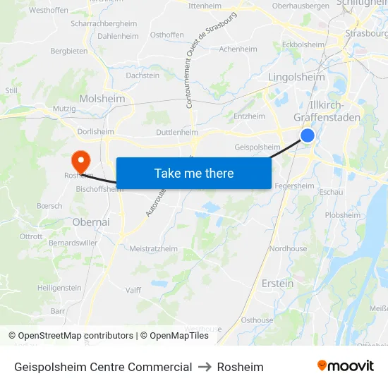 Geispolsheim Centre Commercial to Rosheim map