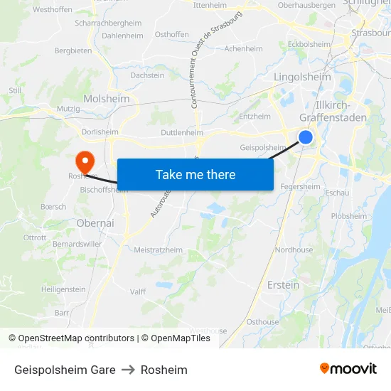 Geispolsheim Gare to Rosheim map