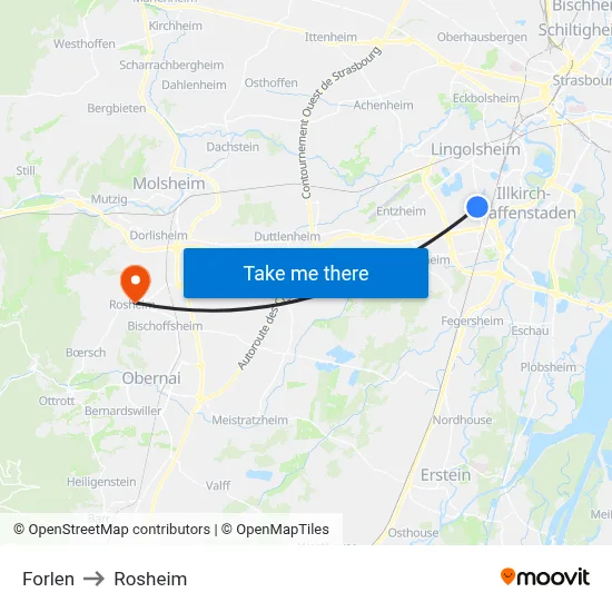 Forlen to Rosheim map