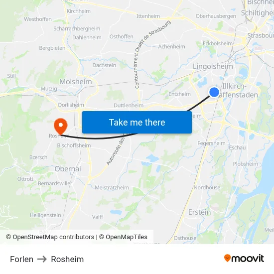 Forlen to Rosheim map