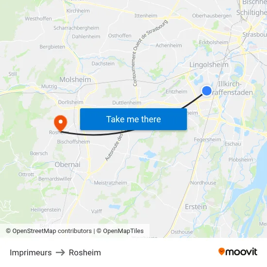 Imprimeurs to Rosheim map