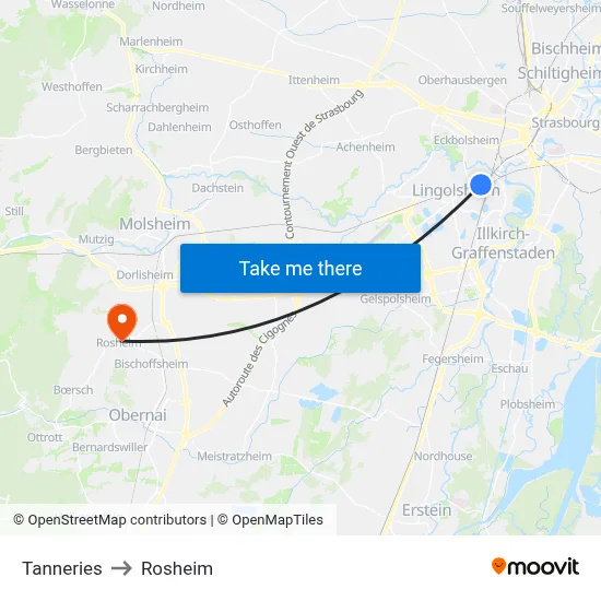 Tanneries to Rosheim map