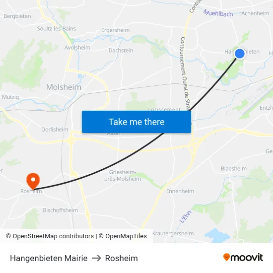 Hangenbieten Mairie to Rosheim map