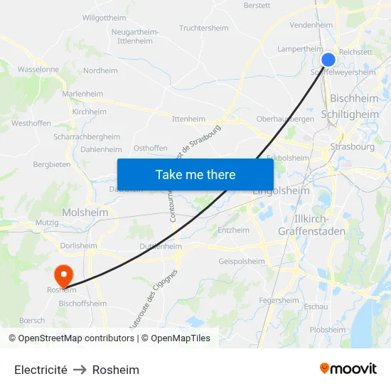 Electricité to Rosheim map