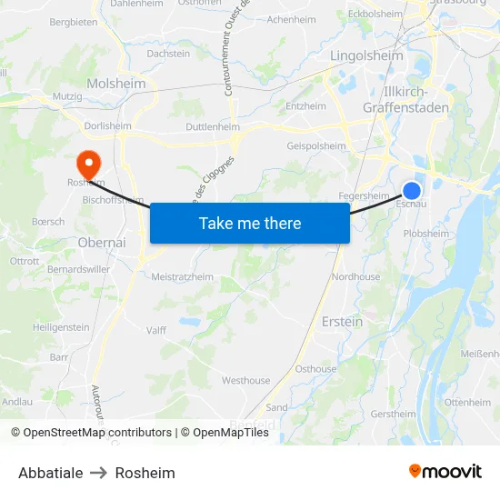 Abbatiale to Rosheim map