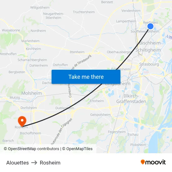Alouettes to Rosheim map