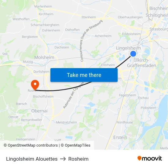 Lingolsheim Alouettes to Rosheim map
