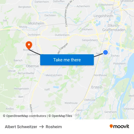Albert Schweitzer to Rosheim map