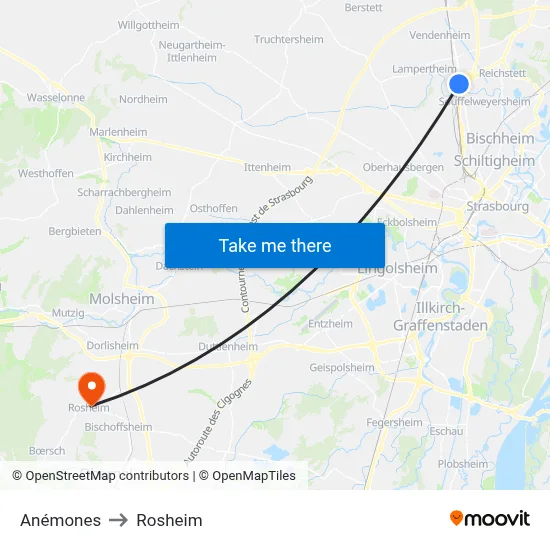 Anémones to Rosheim map