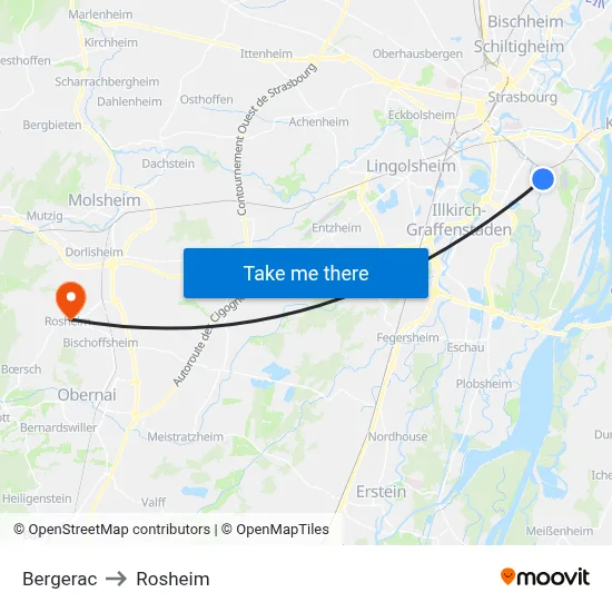 Bergerac to Rosheim map