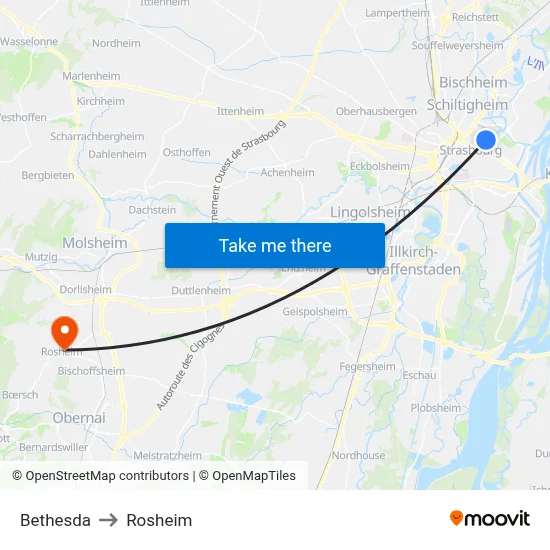 Bethesda to Rosheim map