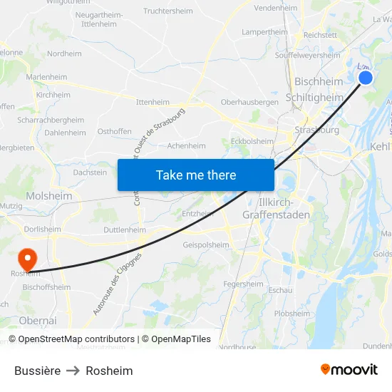 Bussière to Rosheim map