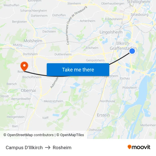 Campus D'Illkirch to Rosheim map
