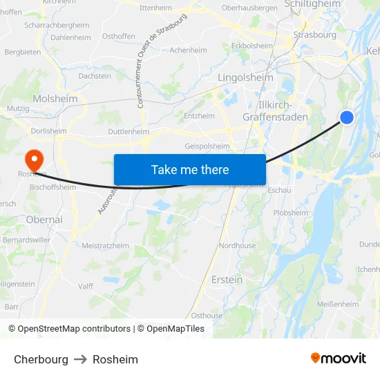 Cherbourg to Rosheim map