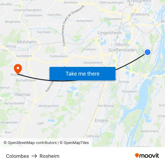 Colombes to Rosheim map