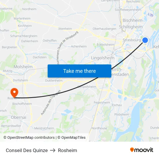 Conseil Des Quinze to Rosheim map