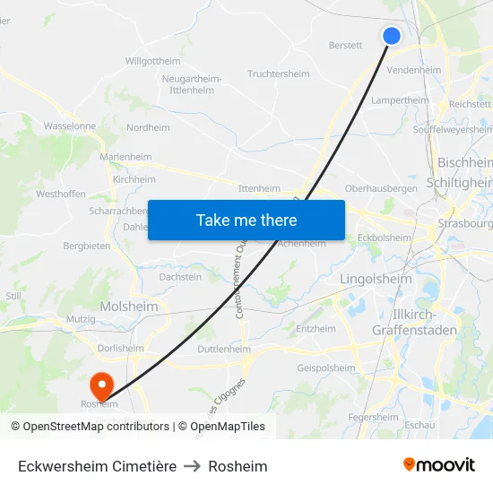 Eckwersheim Cimetière to Rosheim map