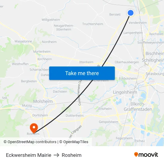 Eckwersheim Mairie to Rosheim map