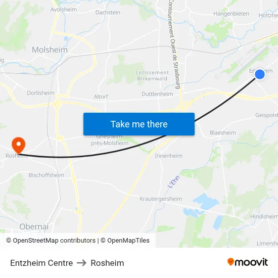 Entzheim Centre to Rosheim map