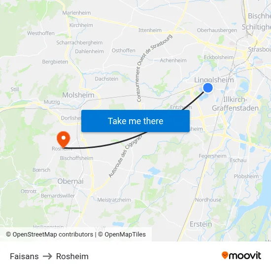 Faisans to Rosheim map
