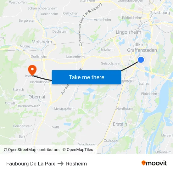 Faubourg De La Paix to Rosheim map