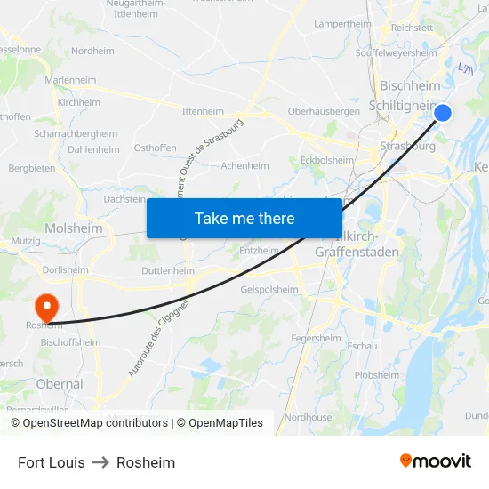Fort Louis to Rosheim map