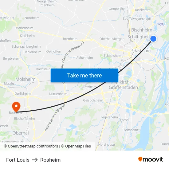 Fort Louis to Rosheim map