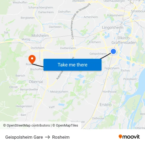 Geispolsheim Gare to Rosheim map