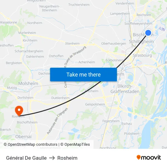Général De Gaulle to Rosheim map
