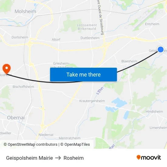 Geispolsheim Mairie to Rosheim map