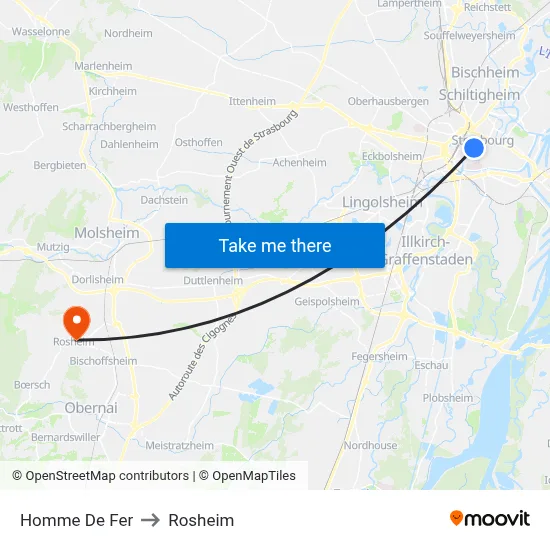 Homme De Fer to Rosheim map