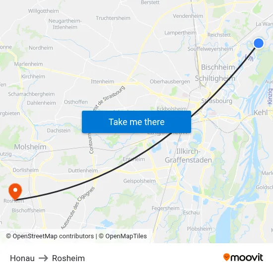 Honau to Rosheim map