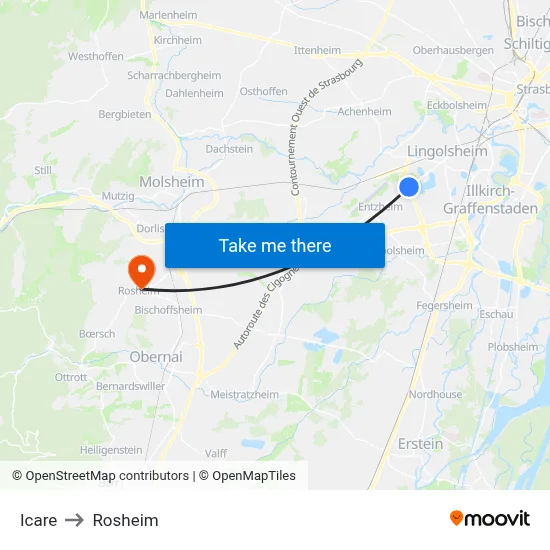 Icare to Rosheim map