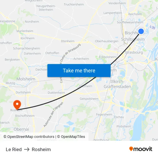 Le Ried to Rosheim map