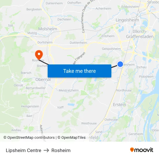 Lipsheim Centre to Rosheim map