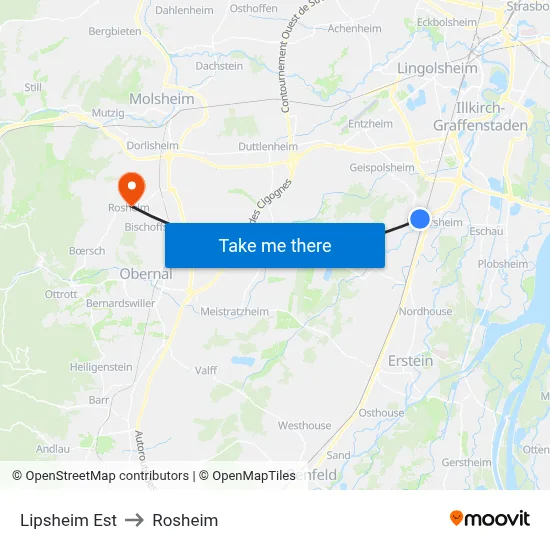 Lipsheim Est to Rosheim map