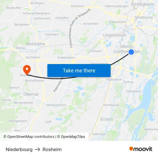 Niederbourg to Rosheim map
