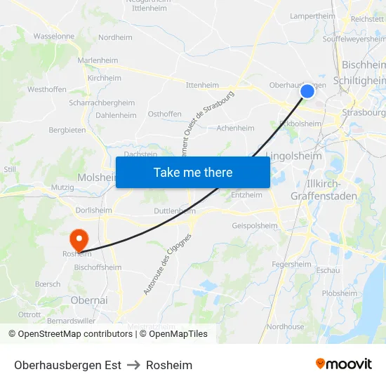 Oberhausbergen Est to Rosheim map