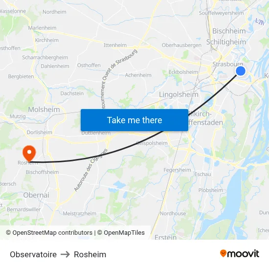 Observatoire to Rosheim map