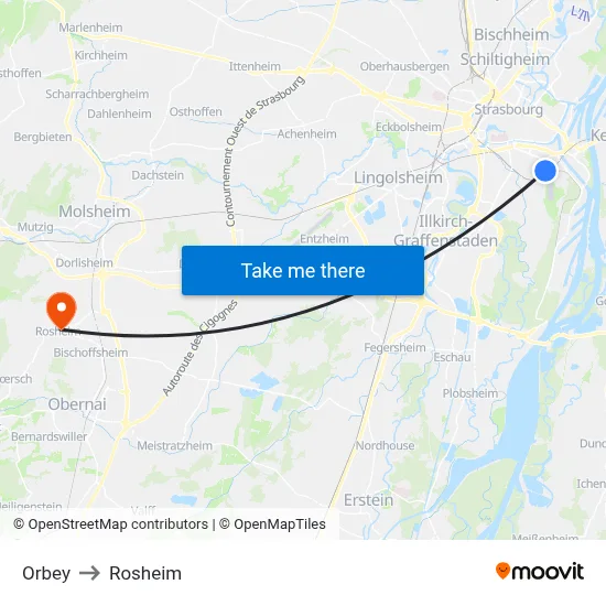 Orbey to Rosheim map