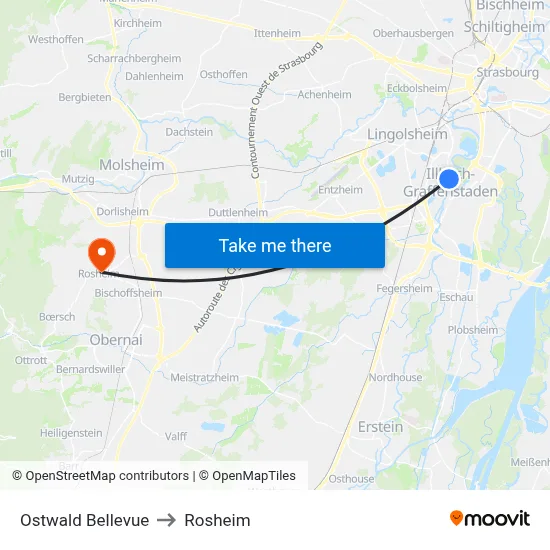 Ostwald Bellevue to Rosheim map